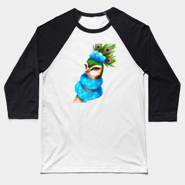 Cute Peacock Drawing Baseball T-Shirt by Play Zoo